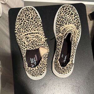 Skechers Women’s Leopard Print Tan and Black Casual Sneakers